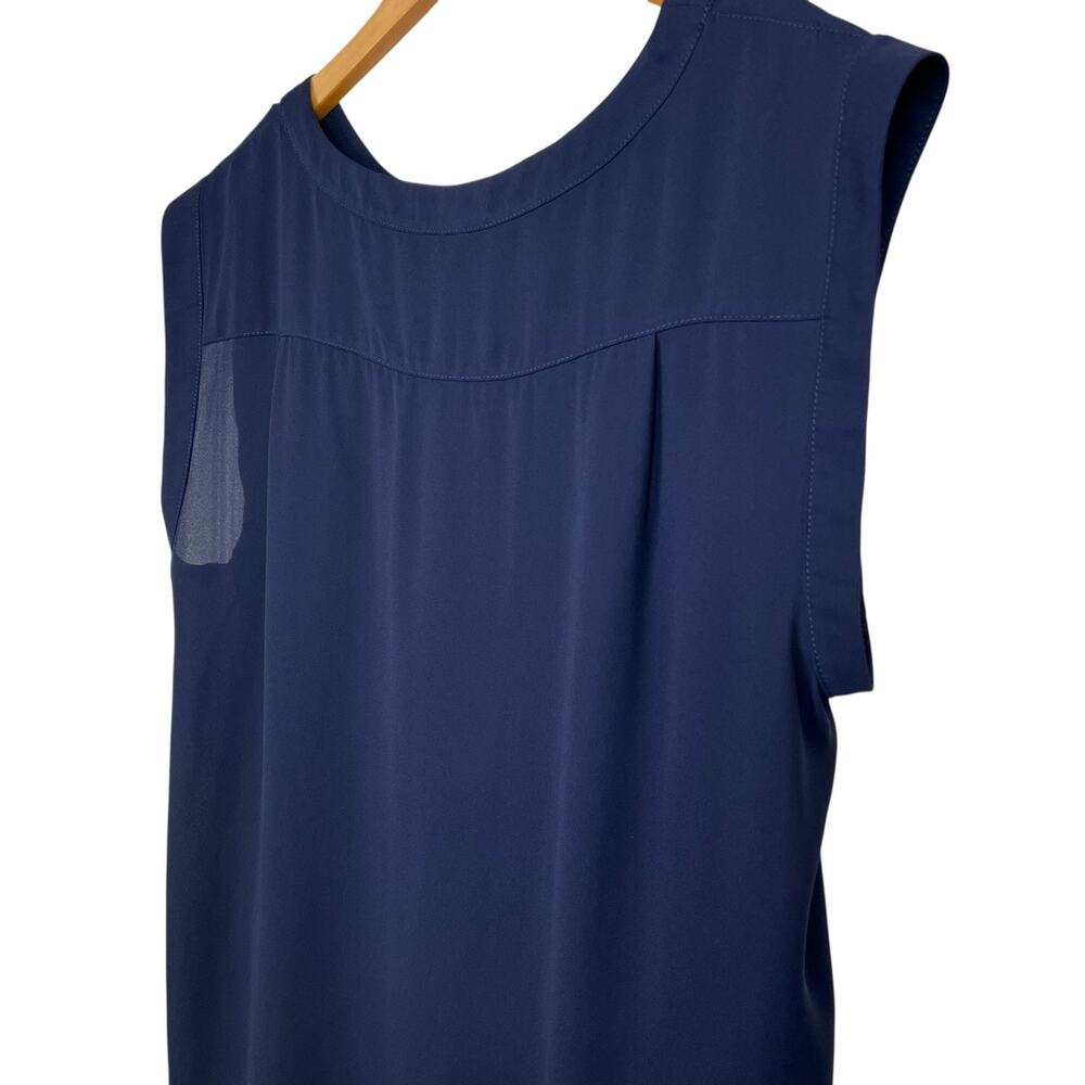 J CREW Sleeveless Blouse Polyester Sheer Panel Solid Blue Relaxed Fit Women 14 - Picture 5 of 7